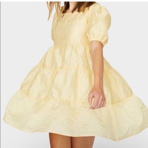 Sister Jane Yellow Tiered Puff Sleeve Mini Dress Womens